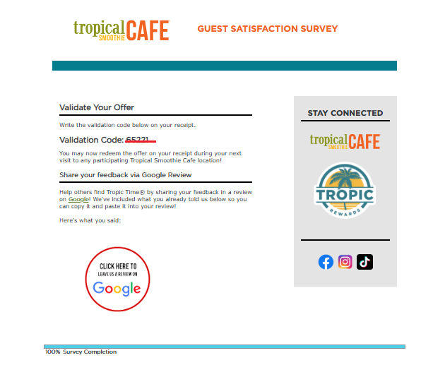 mytscvisit survey Validation code